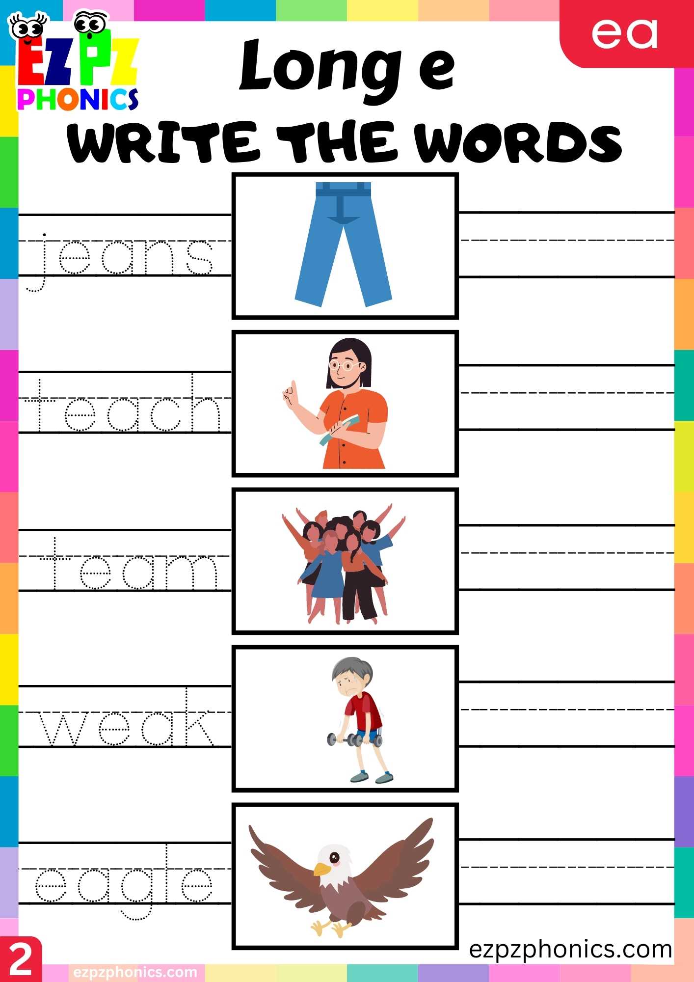 Group2 EA Words Write The Words Long E Phonics Worksheet